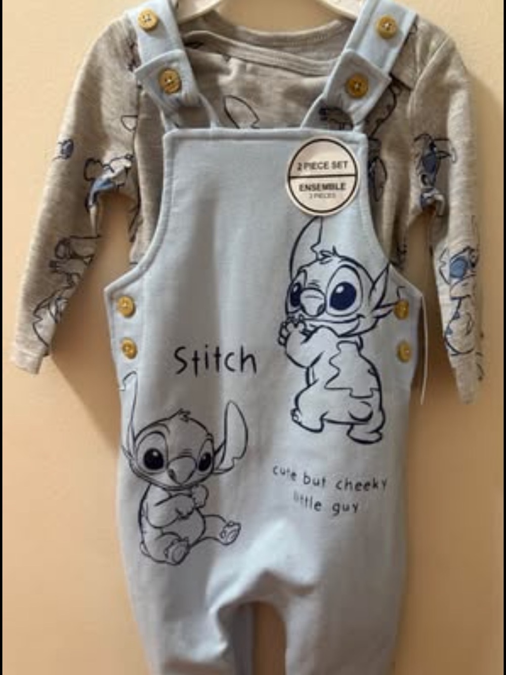 Disney Light Blue Stitch Graphic Overalls 2-Piece Set